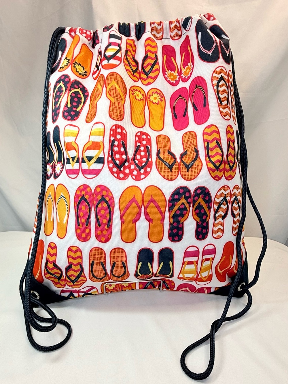 thirty-one Flip Flop Print Drawstring Tote White, Orange, Pink, Navy Insulated